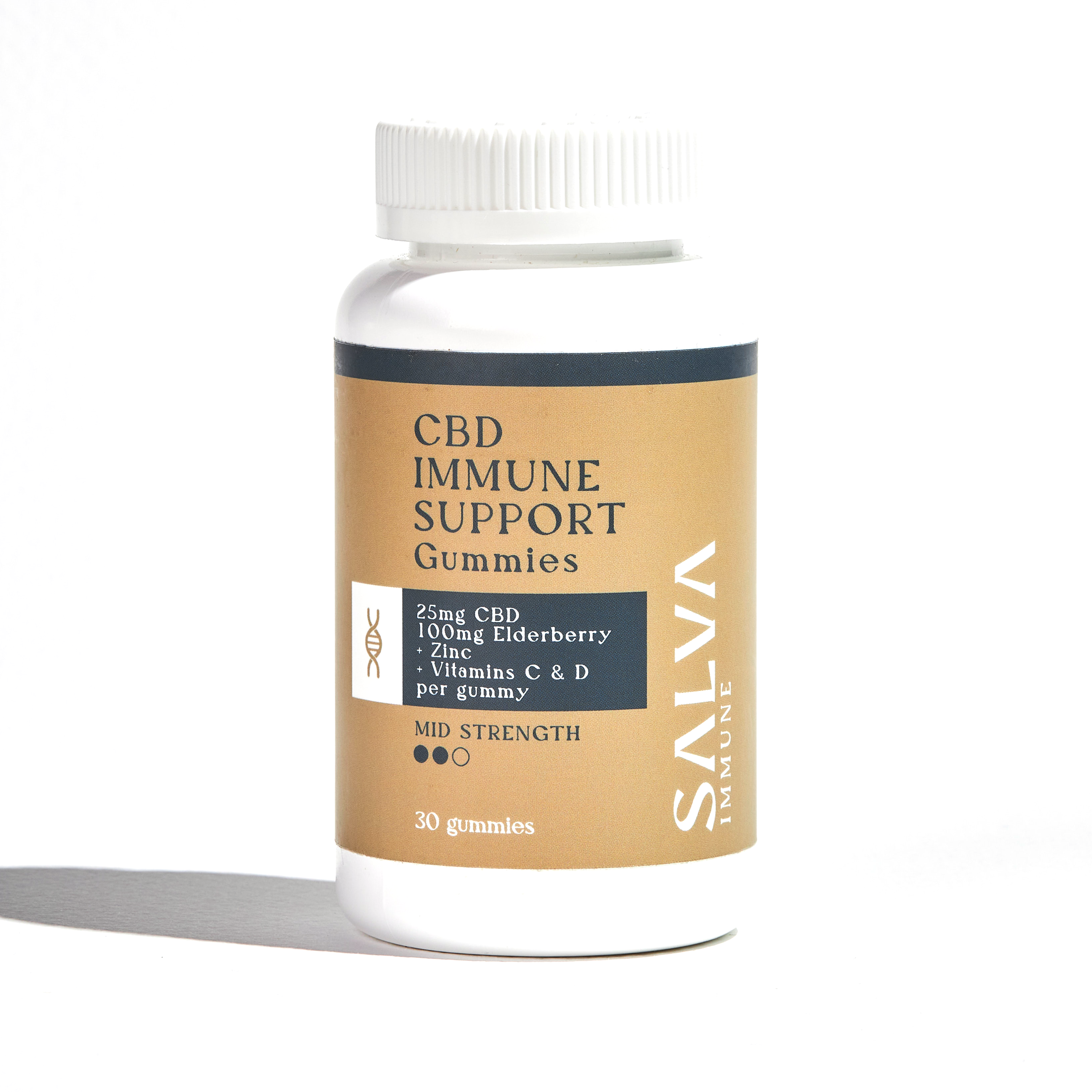 SALVA CBD Immune Support Gummies: 25mg CBD 100mg Elderberry + Zinc + Vitamins C & D (30 gummies)
